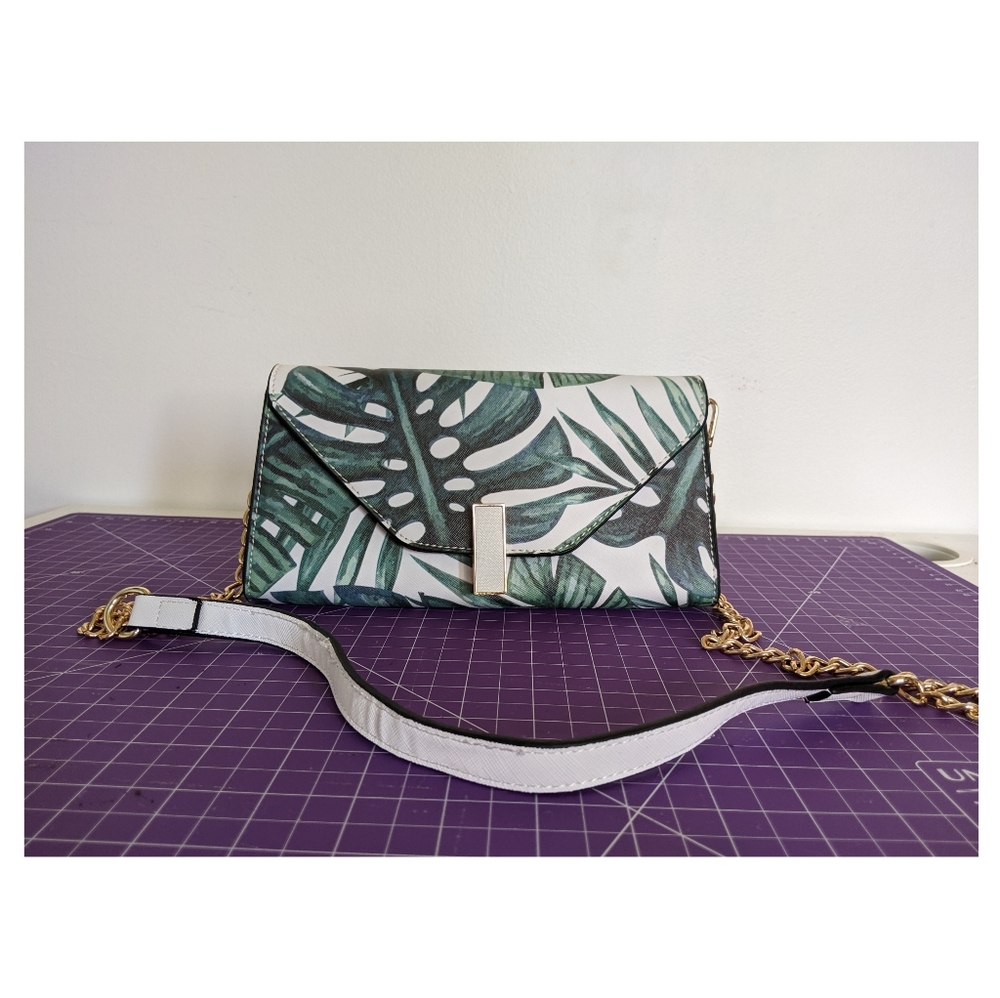 Leaf Print Clutch w/ Removable Strap